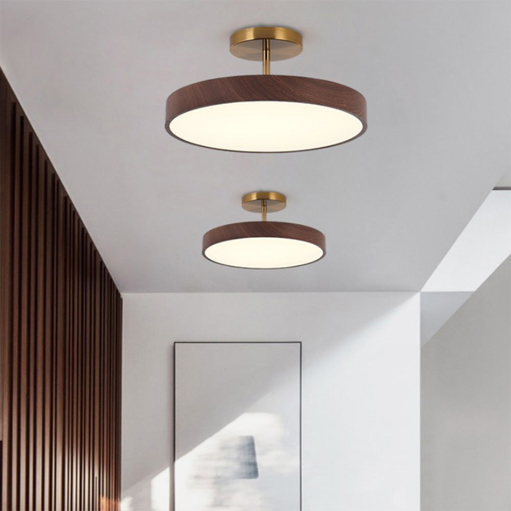 Deckenleuchte mit Holz und LED Semi Flush