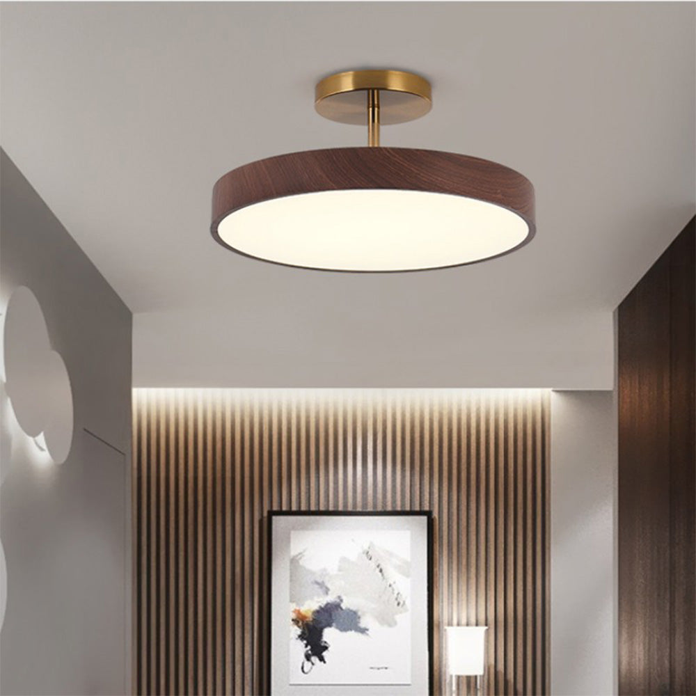 Deckenleuchte mit Holz und LED Semi Flush