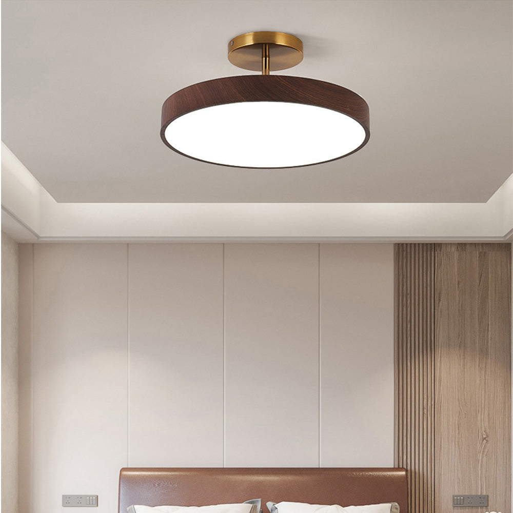 Deckenleuchte mit Holz und LED Semi Flush