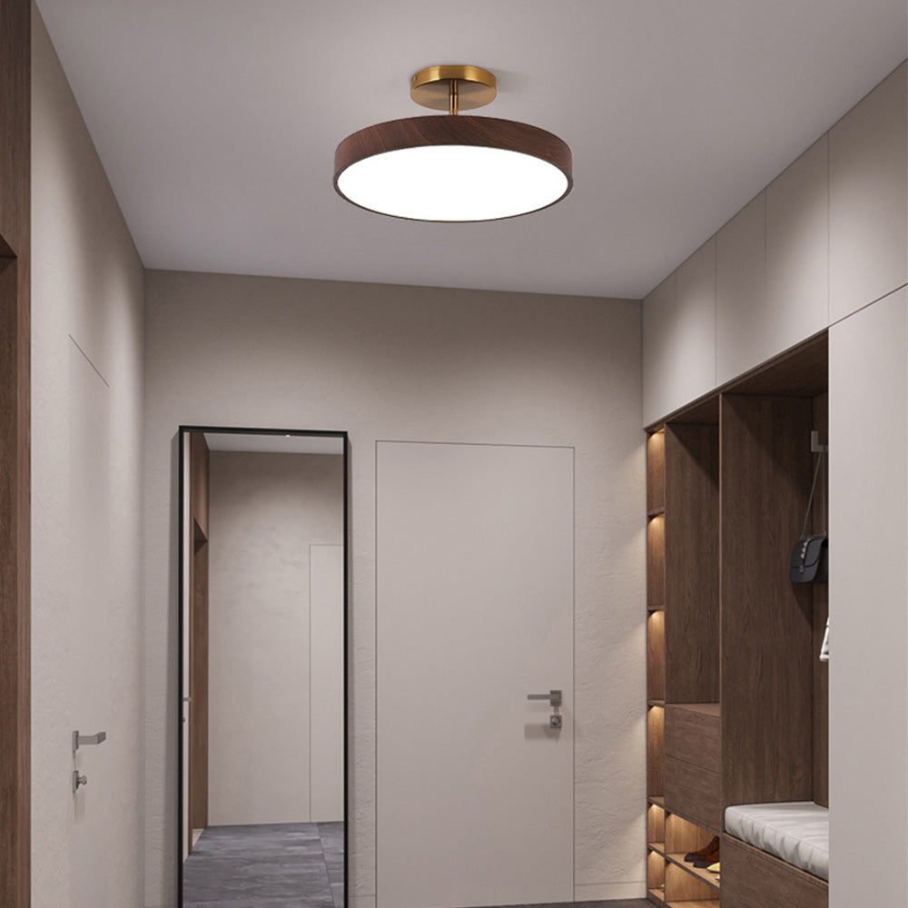 Deckenleuchte mit Holz und LED Semi Flush