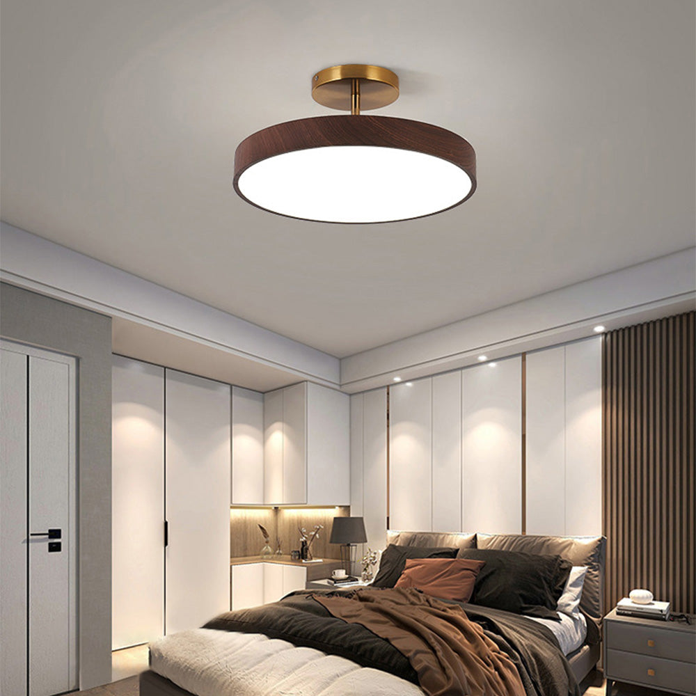 Deckenleuchte mit Holz und LED Semi Flush