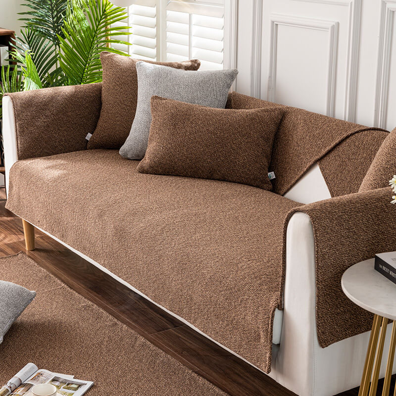 Leinen Couch Sofa Bezug U-förmige Couchbezüge Rutschfester Sofaüberwurf für Hunde Katzen Haustiere