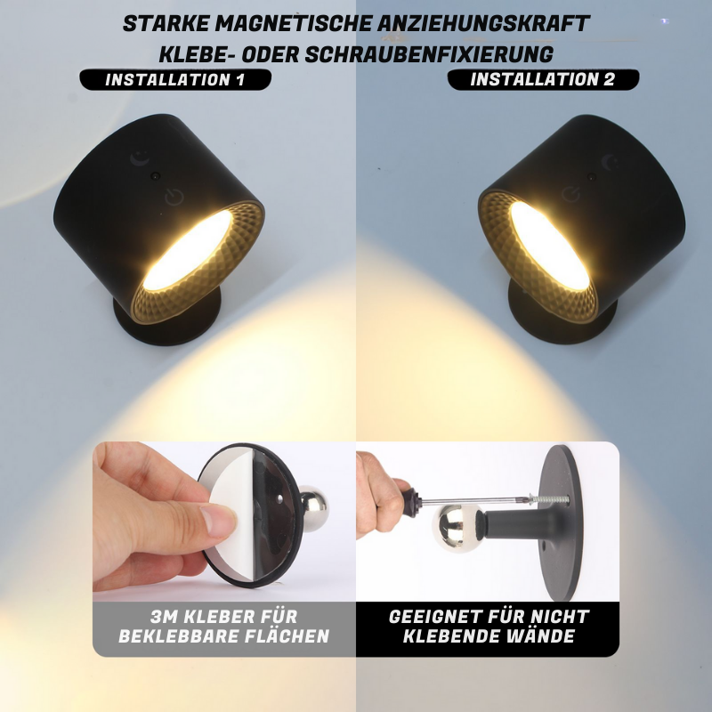 Magnetische 360° LED Wandlampe dimmbar drei Farbtemperaturen Akku