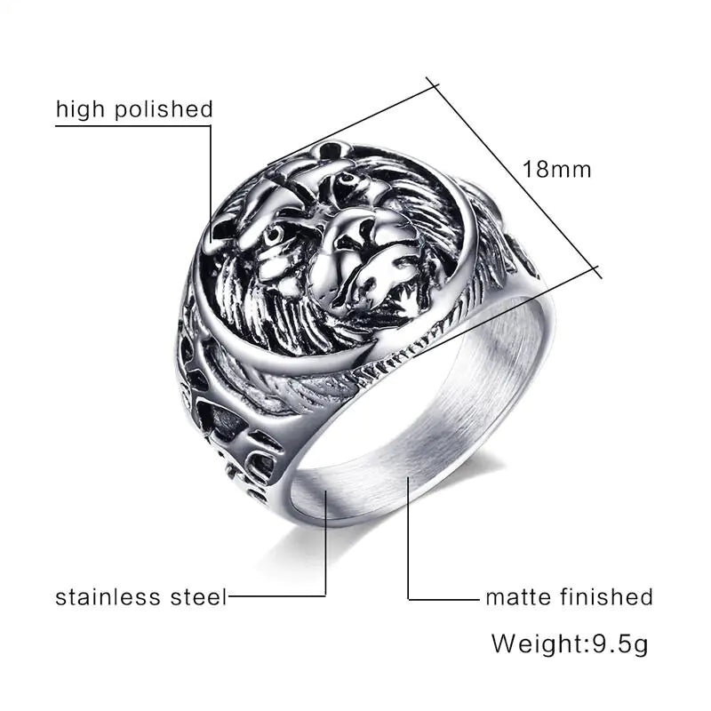 Lion Head Ring – Vintage Design aus Edelstahl – Punk-Rock Stil für Männer