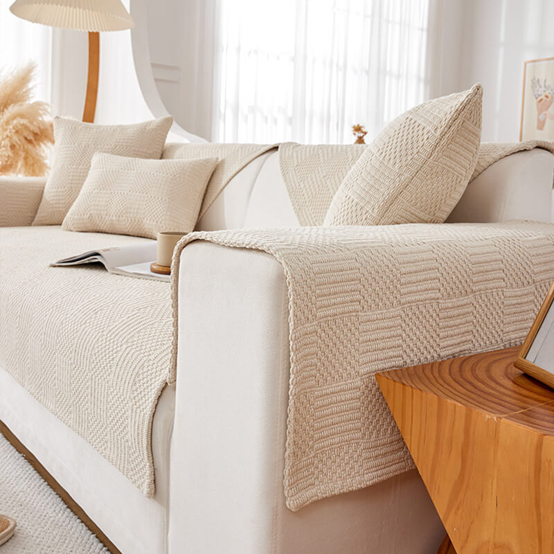 Leinen Couch Sofa Bezug U-förmige Couchbezüge Rutschfester Sofaüberwurf für Hunde Katzen Haustiere
