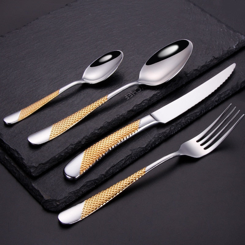 Ferran Elegance – Luxuriöses Edelstahlbesteckset mit diagonaler Textur (24/30/48/60-teilig)