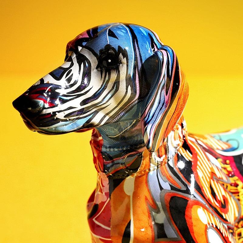 Tischdeko Dackel aus Kunstharz im Pop-Art-Stil