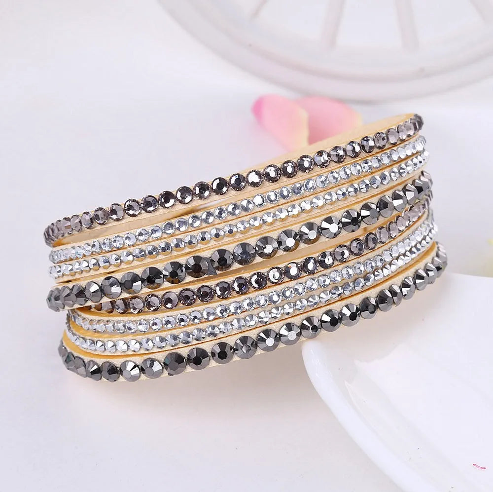 Crystal Wrap Armband | Multi-Layer Strass Leder Zubehör