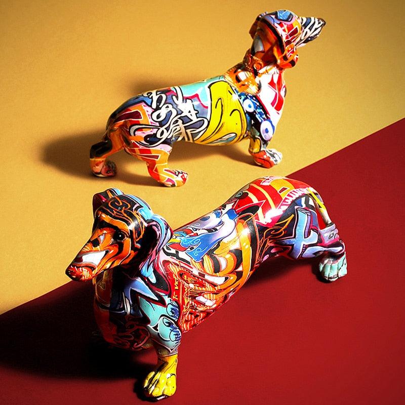 Tischdeko Dackel aus Kunstharz im Pop-Art-Stil