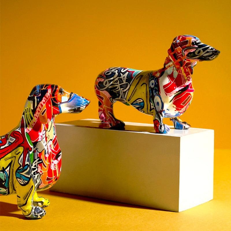 Tischdeko Dackel aus Kunstharz im Pop-Art-Stil