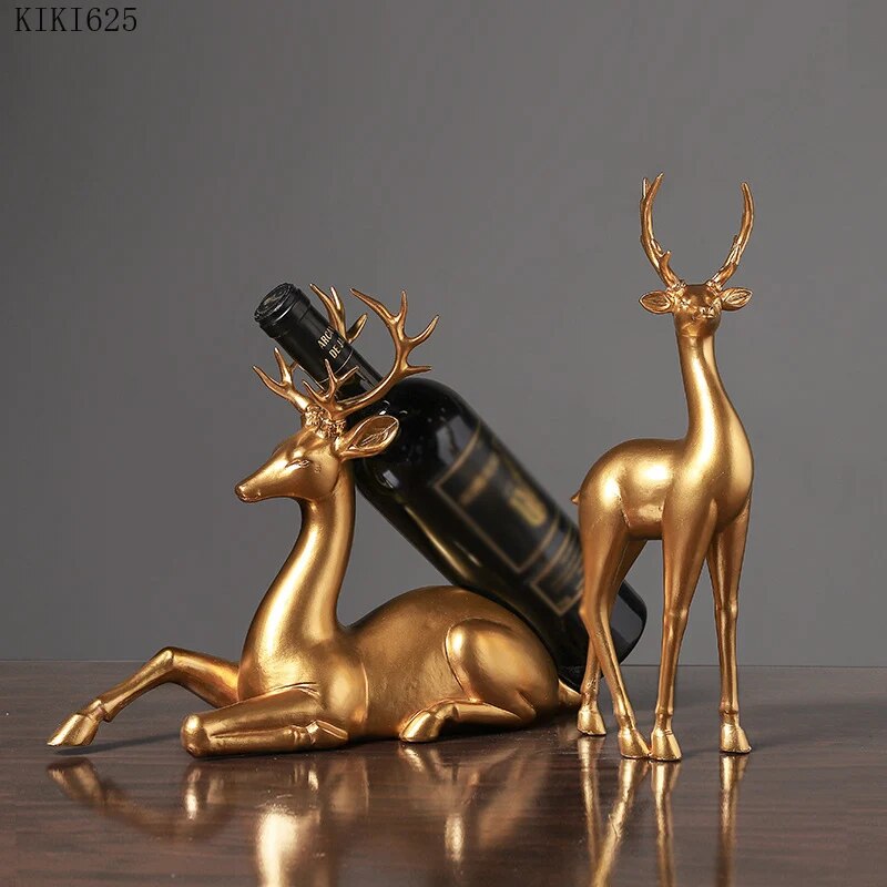 Dekoratives Weinregal mit Hirschmotiv – In edlem Gold-Finish