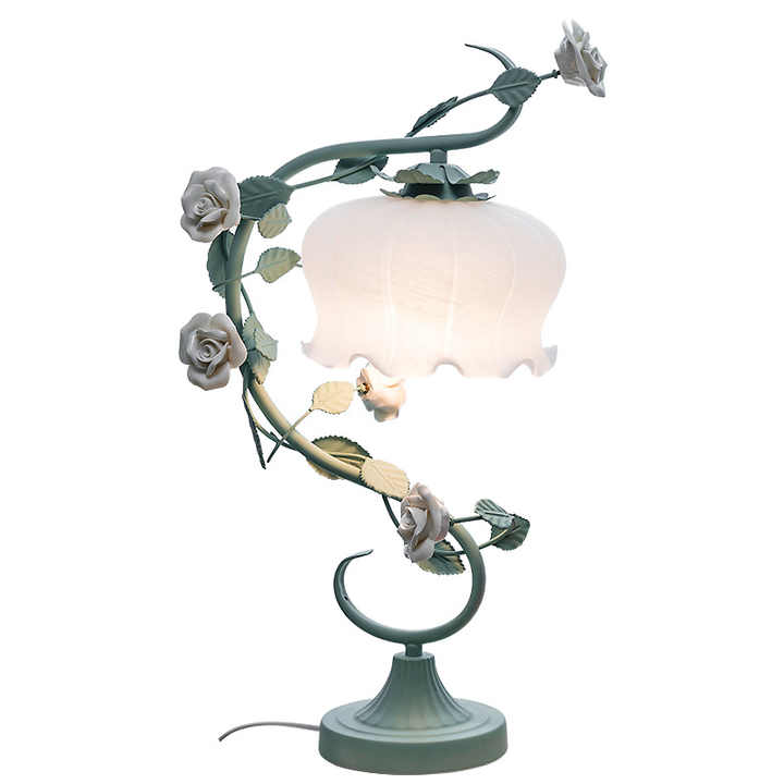 Lampe RoseGlo - Elegante und stilvolle Rose Lampe mit Glasschirm, sanfte und romantische Beleuchtung