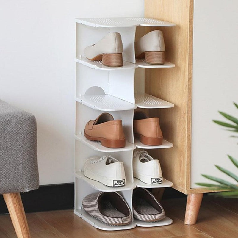 Modular 6-Schicht Schuhaufbewahrung Regale – Stapelbarer und faltbarer Organizer aus strapazierfähigem Polypropylen in Beige, Grau oder Weiß