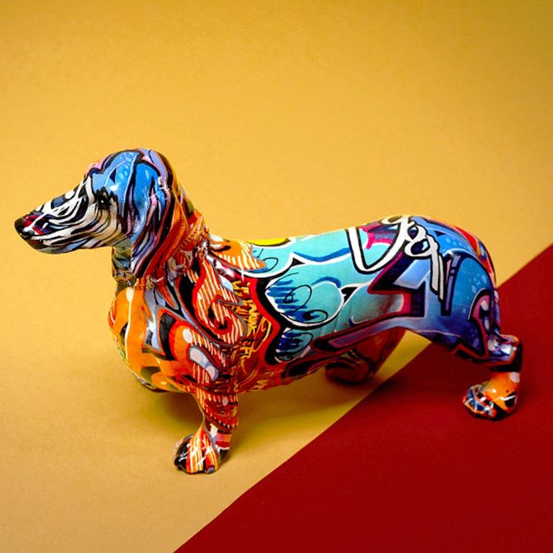 Tischdeko Dackel aus Kunstharz im Pop-Art-Stil