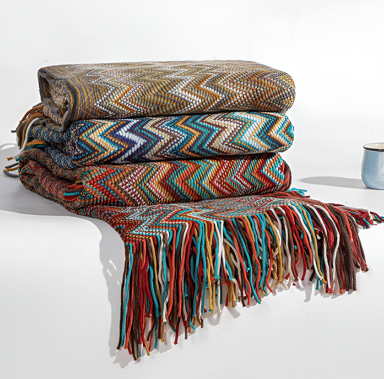 AcrylZag Plaid - Leichte handgestrickte Boho-Fleecedecke mit Quastendesign
