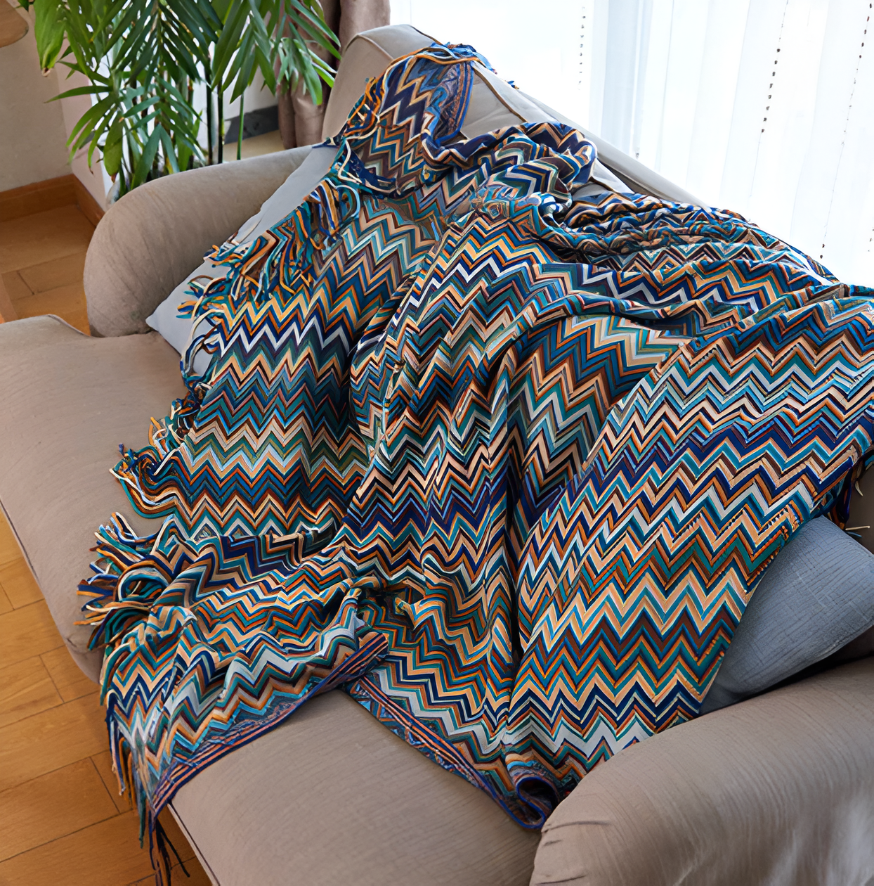 AcrylZag Plaid - Leichte handgestrickte Boho-Fleecedecke mit Quastendesign