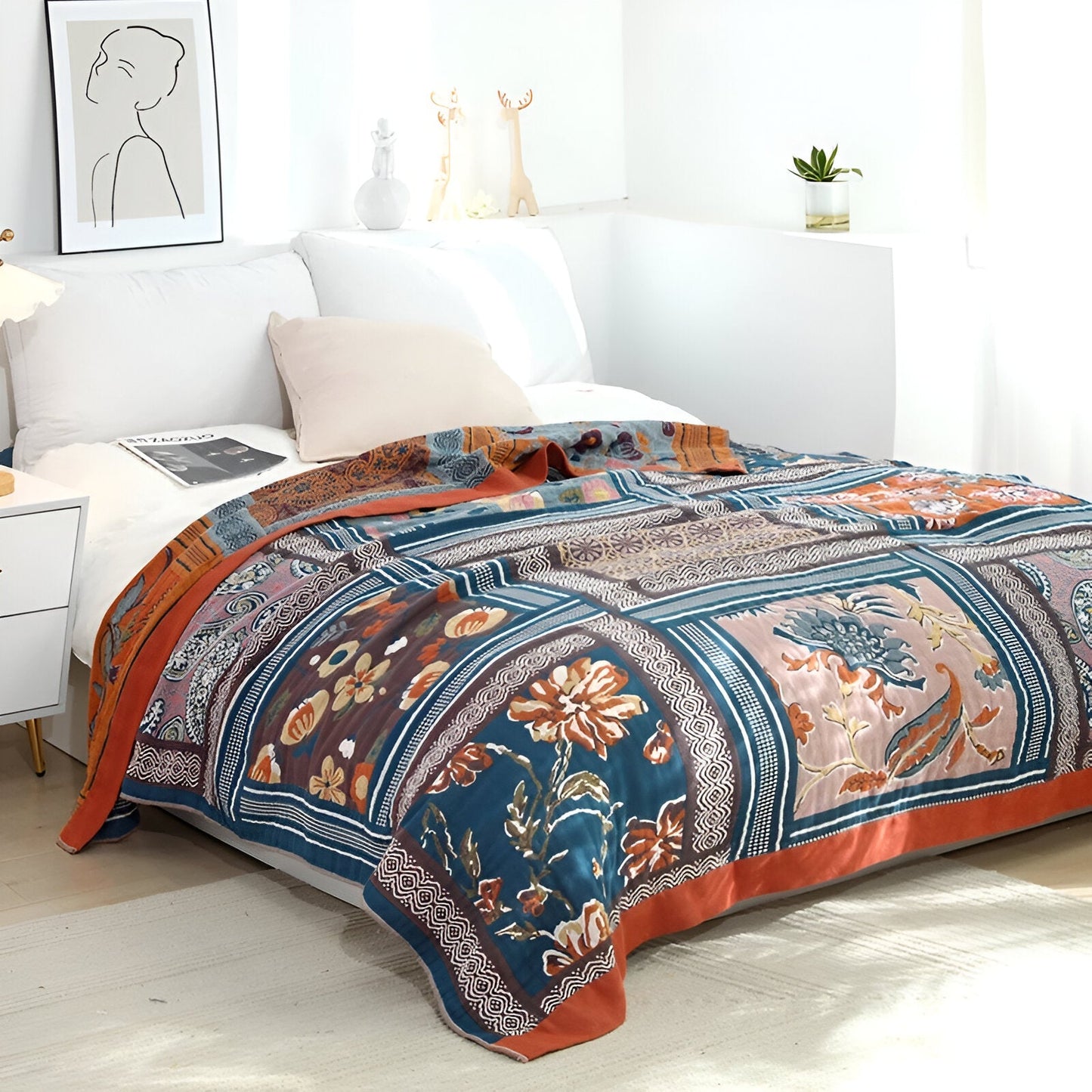Bohem Plaid - Kunstvolle geometrische Baumwollfleece-Decke