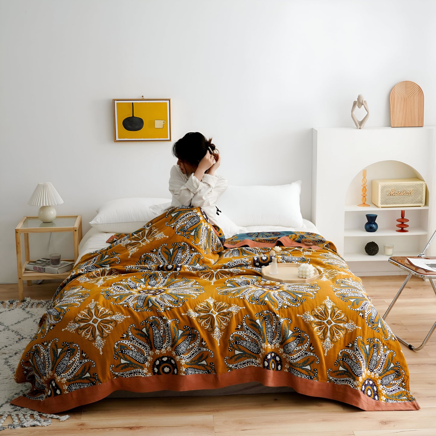 Bohem Plaid - Kunstvolle geometrische Baumwollfleece-Decke