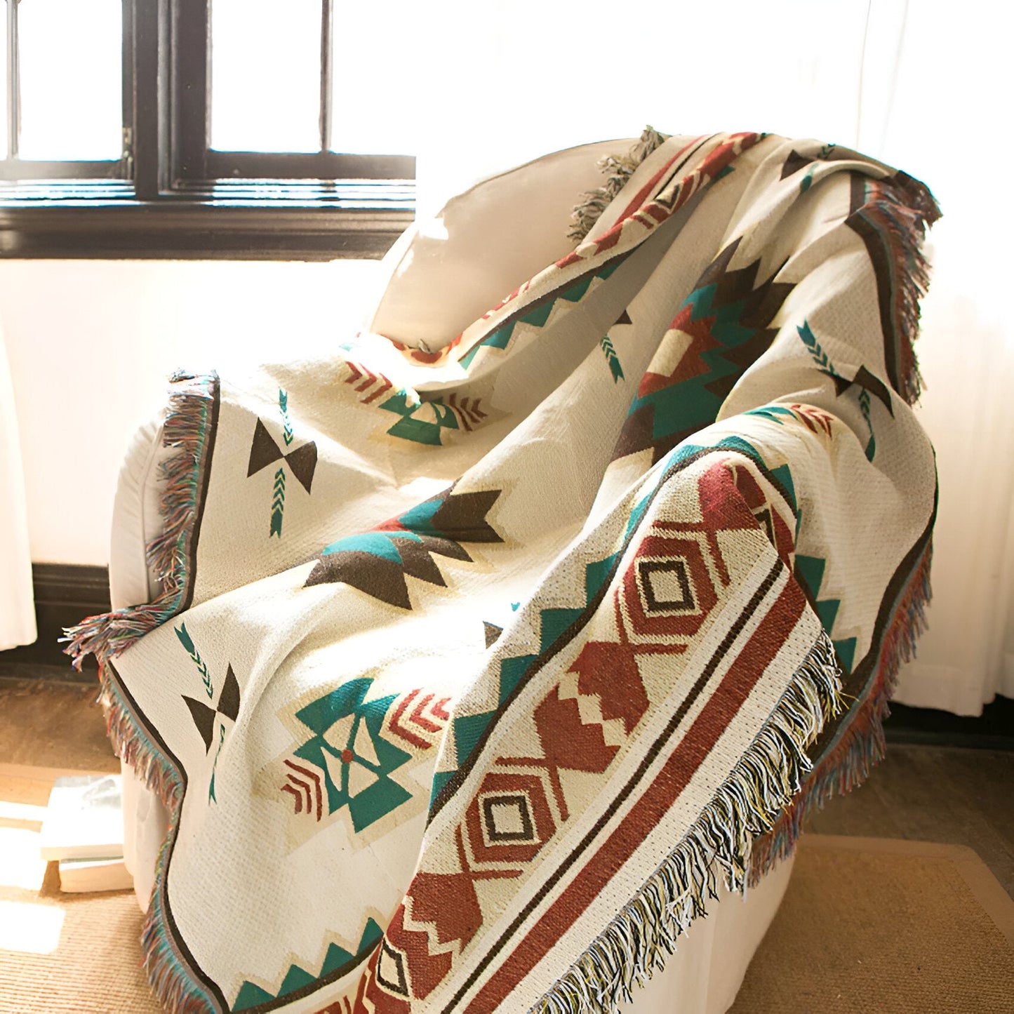 BohoFab Decke - Luxus Boho Decke Wurf - Geometrische Ethnische Fransen Tapete Decke