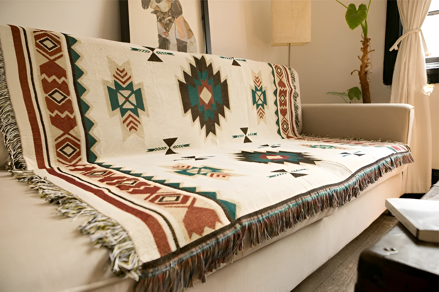 BohoFab Decke - Luxus Boho Decke Wurf - Geometrische Ethnische Fransen Tapete Decke