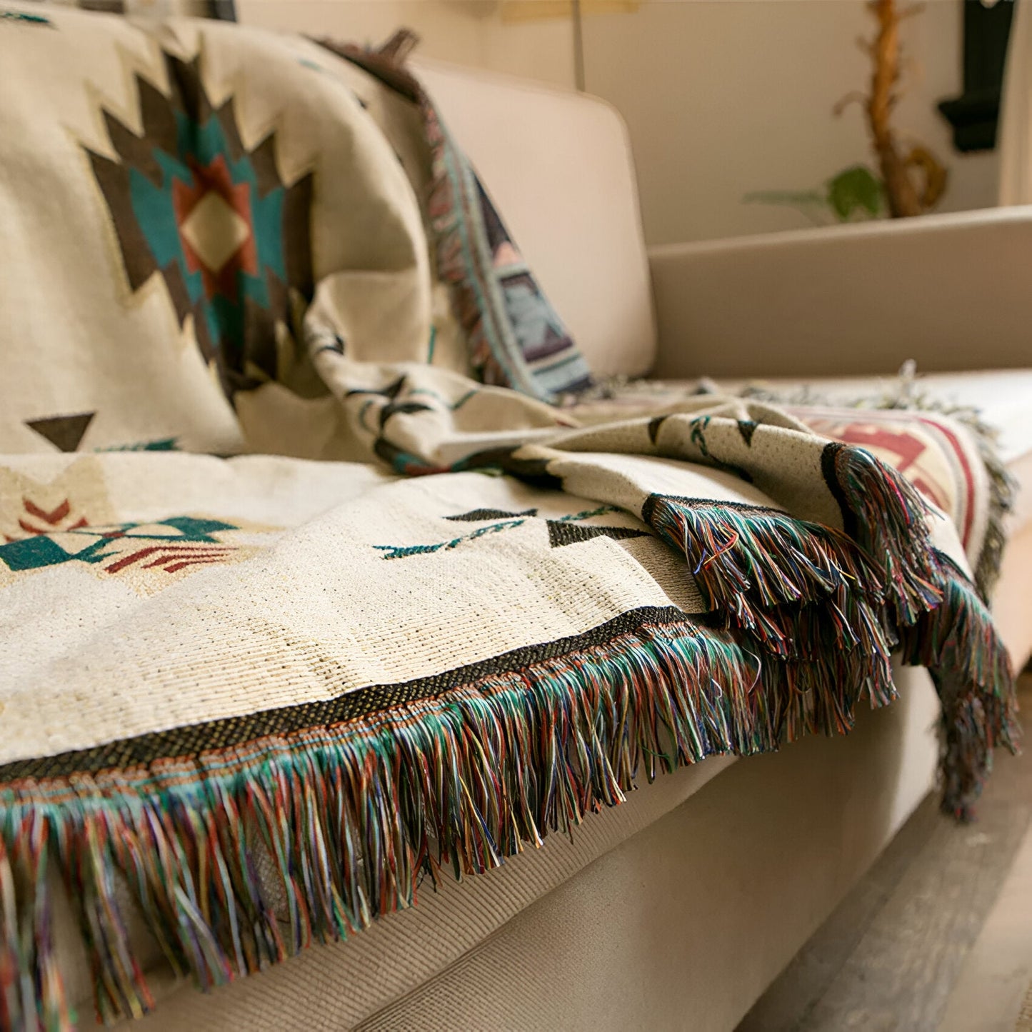 BohoFab Decke - Luxus Boho Decke Wurf - Geometrische Ethnische Fransen Tapete Decke