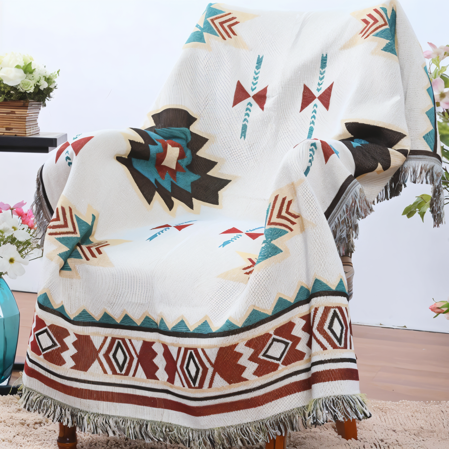 BohoFab Decke - Luxus Boho Decke Wurf - Geometrische Ethnische Fransen Tapete Decke