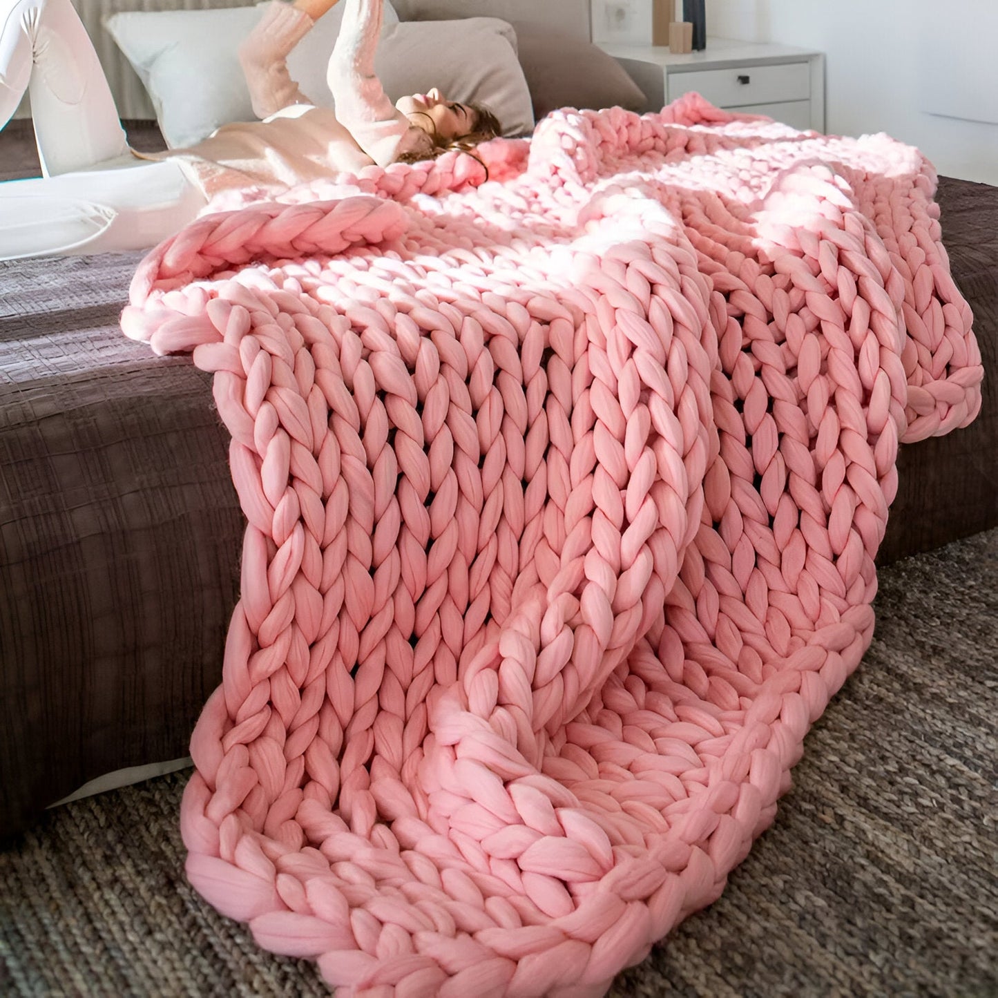 BraidKnit Plaid - Stylisch, Dicke, Atmungsaktive Fleece-Decke mit Flechtmuster
