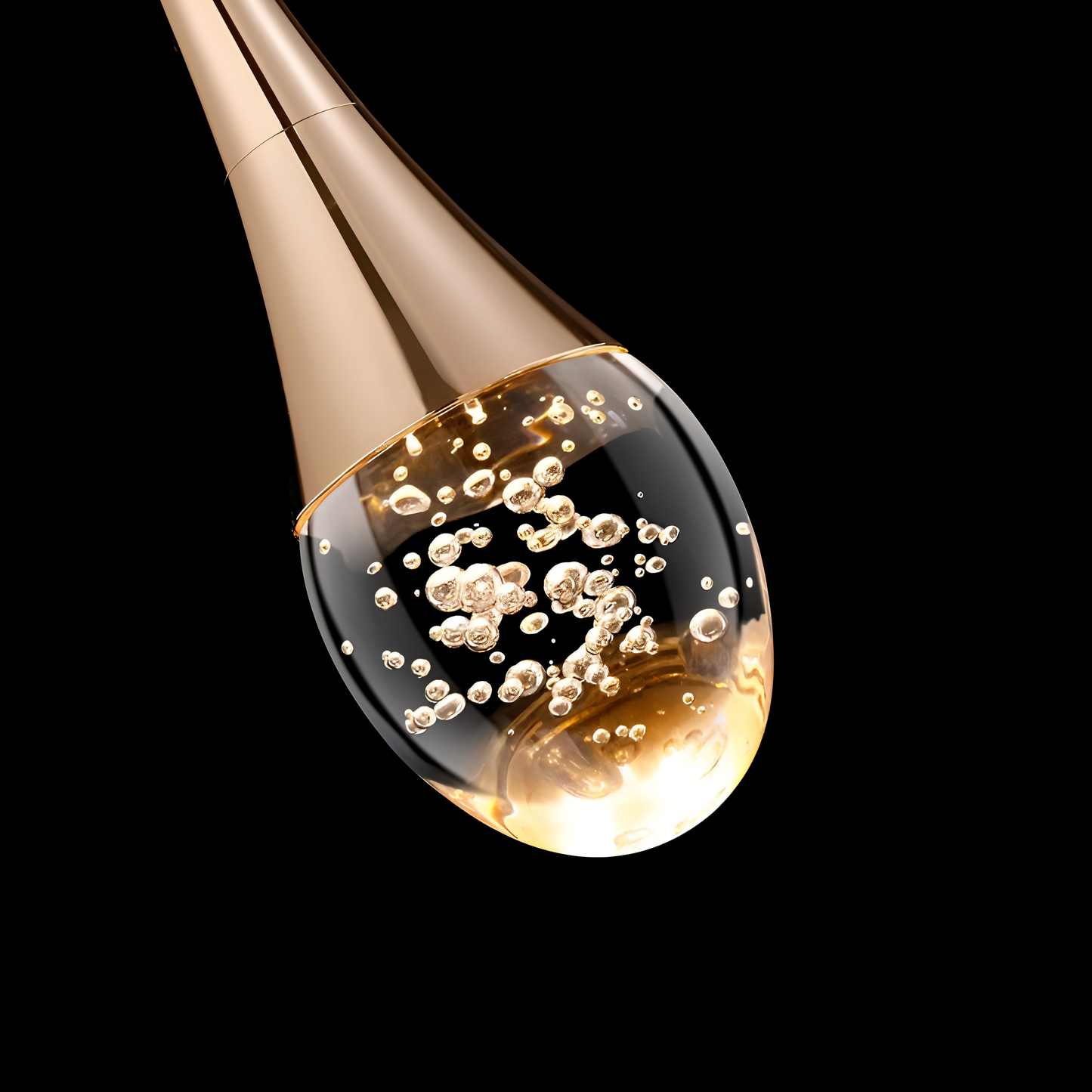Schwarz-Goldene Glaskugel-Hängelampe mit Kristallblasen - Wassertropfenbeleuchtung