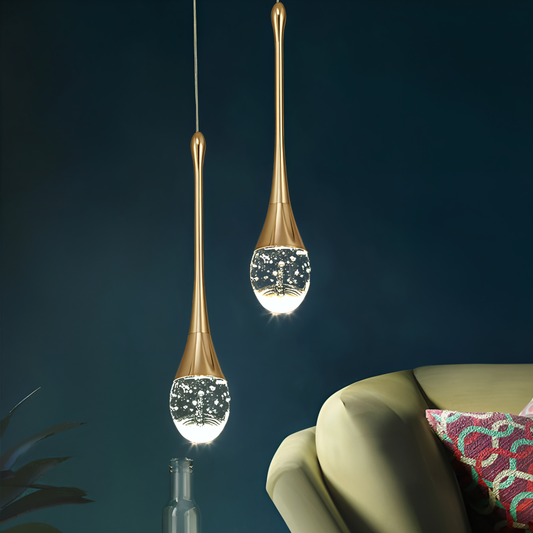 Schwarz-Goldene Glaskugel-Hängelampe mit Kristallblasen - Wassertropfenbeleuchtung