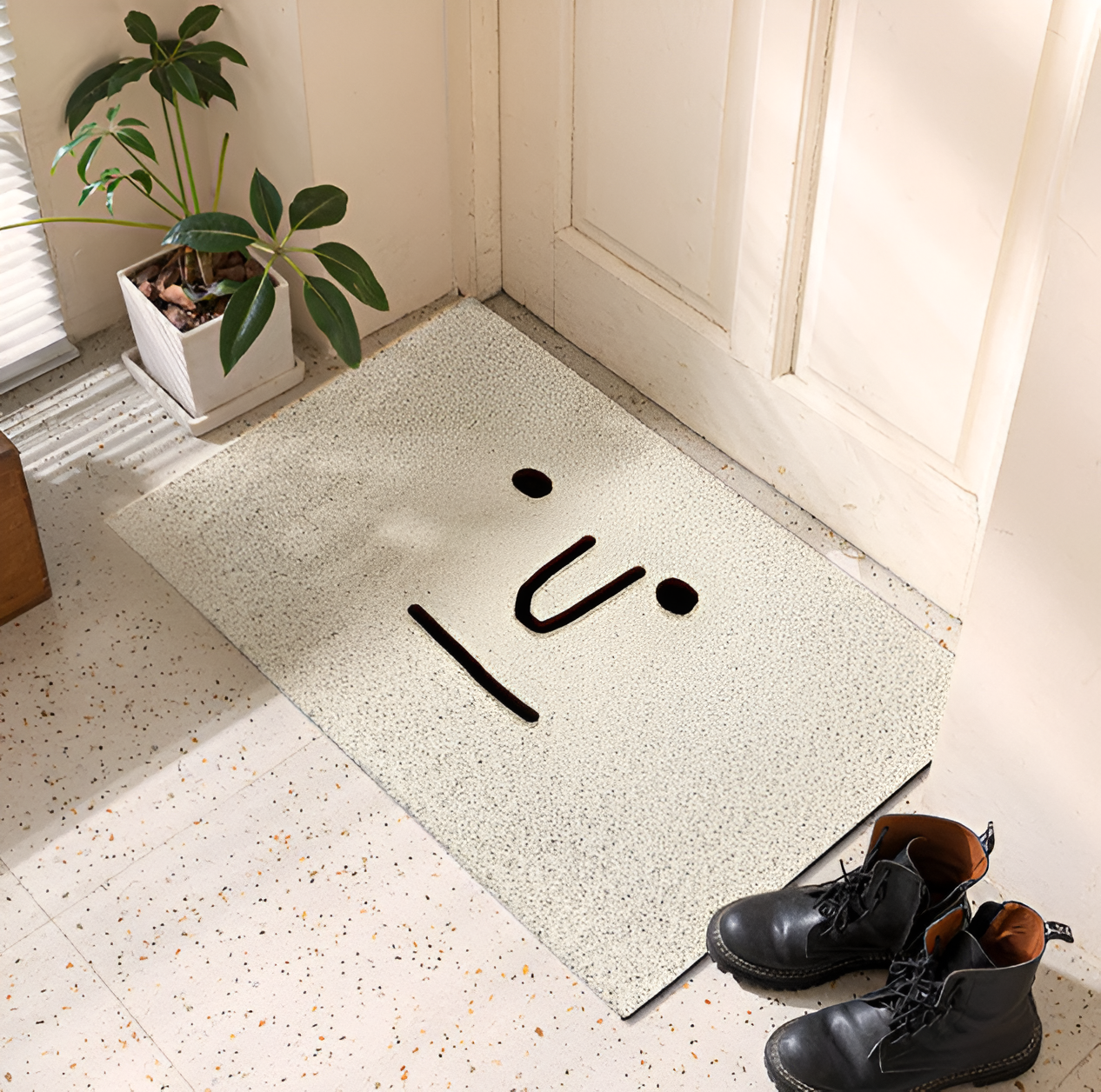 Cheeky Fußmatte - Niedlicher Smiley Bedruckter PVC Rutschfester Eingangsteppich