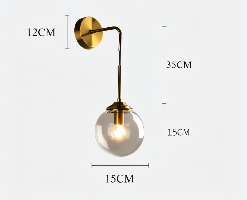 ClearOrb Wandleuchte - Glas Wandleuchte - Metall Wandleuchte Design - Retro Industrie Wandleuchten LED