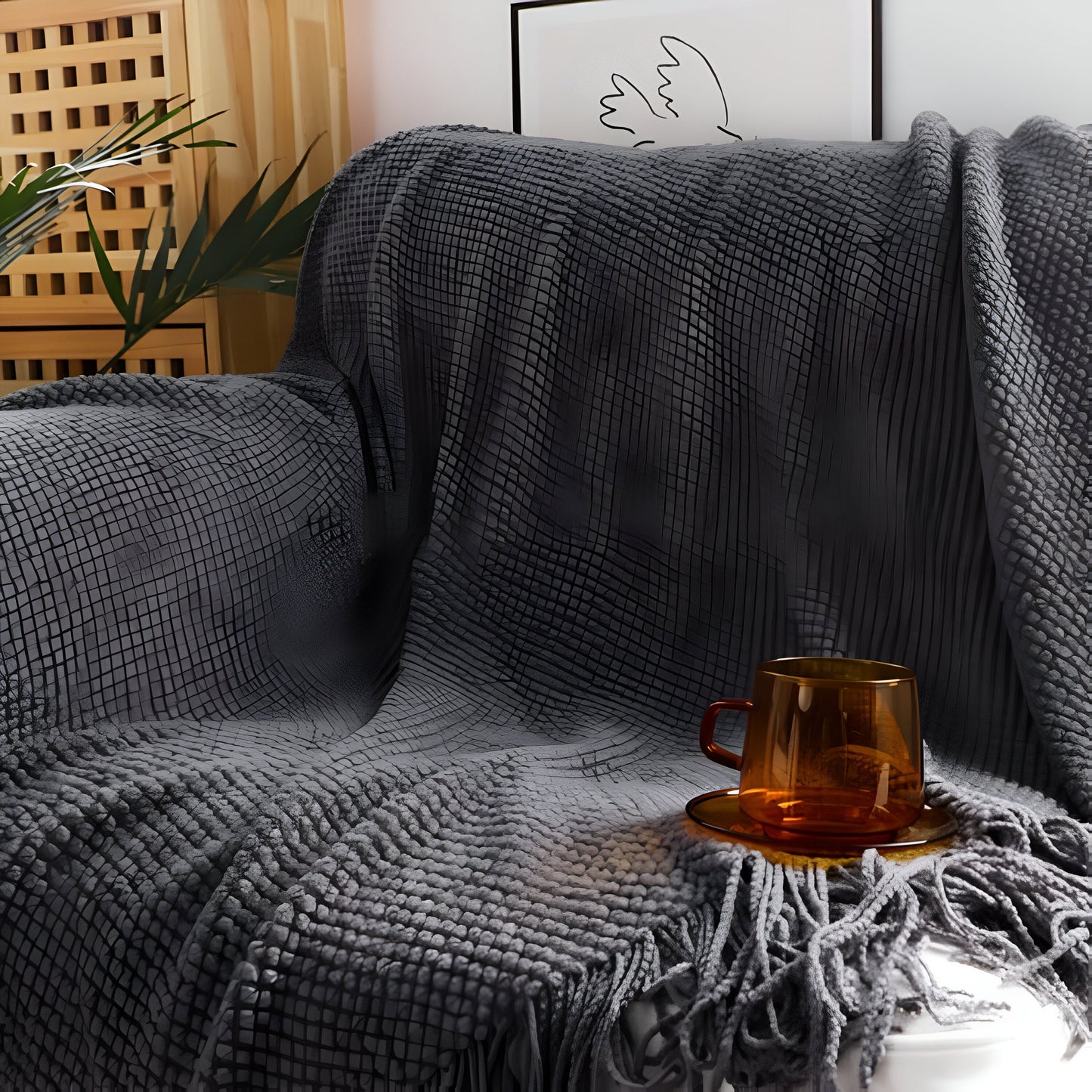 CoarseKnit Plaid - Stylische Strickdecke - Fleece Decke für Ganzjährigen Komfort