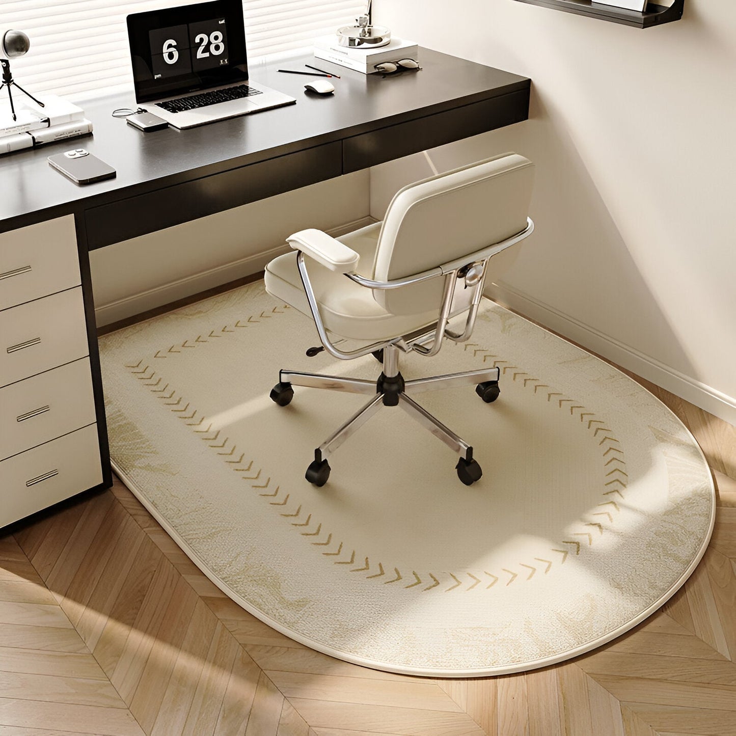 ComfiOval Teppich - Plüschsamt Anti-Rutsch Teppichvorleger für Schlafzimmer und Arbeitszimmer