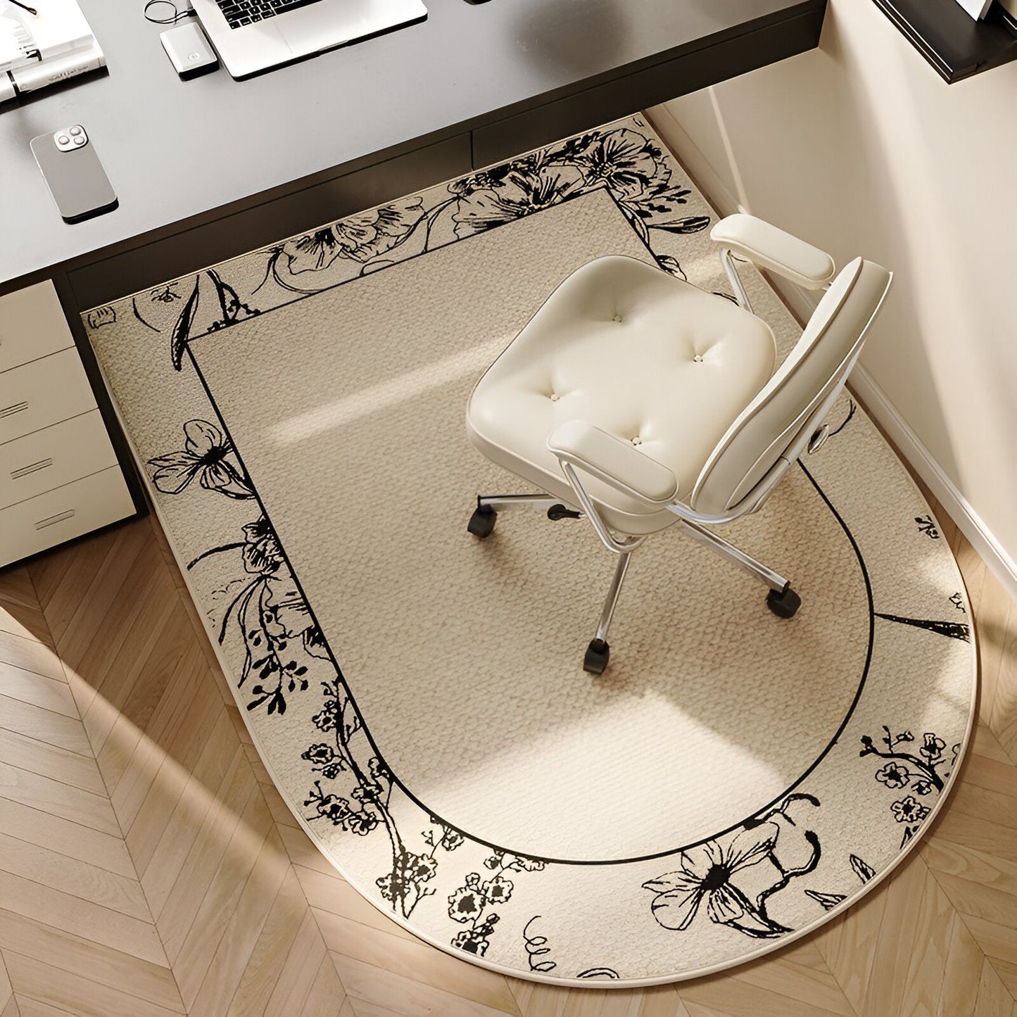 ComfiOval Teppich - Plüschsamt Anti-Rutsch Teppichvorleger für Schlafzimmer und Arbeitszimmer