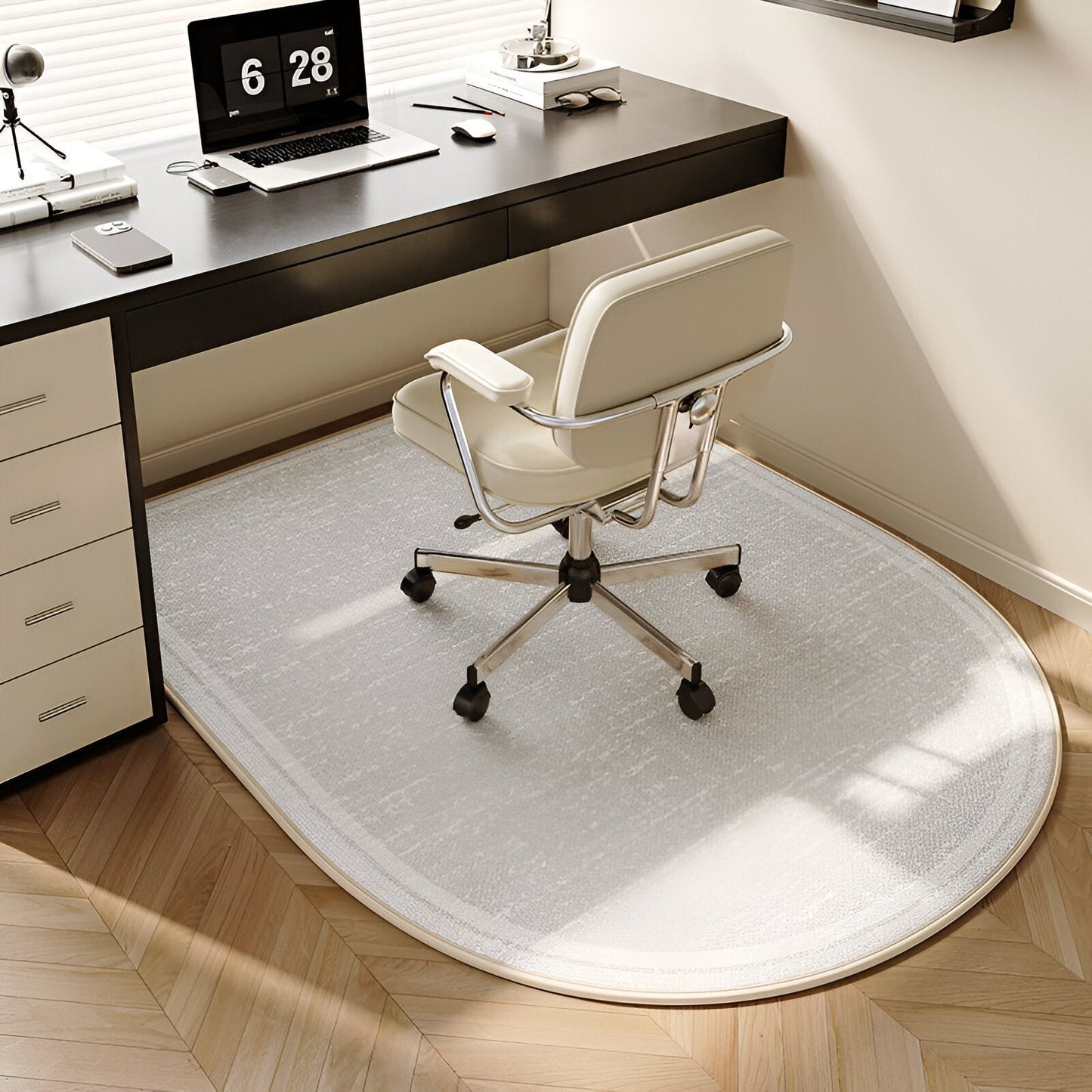 ComfiOval Teppich - Plüschsamt Anti-Rutsch Teppichvorleger für Schlafzimmer und Arbeitszimmer