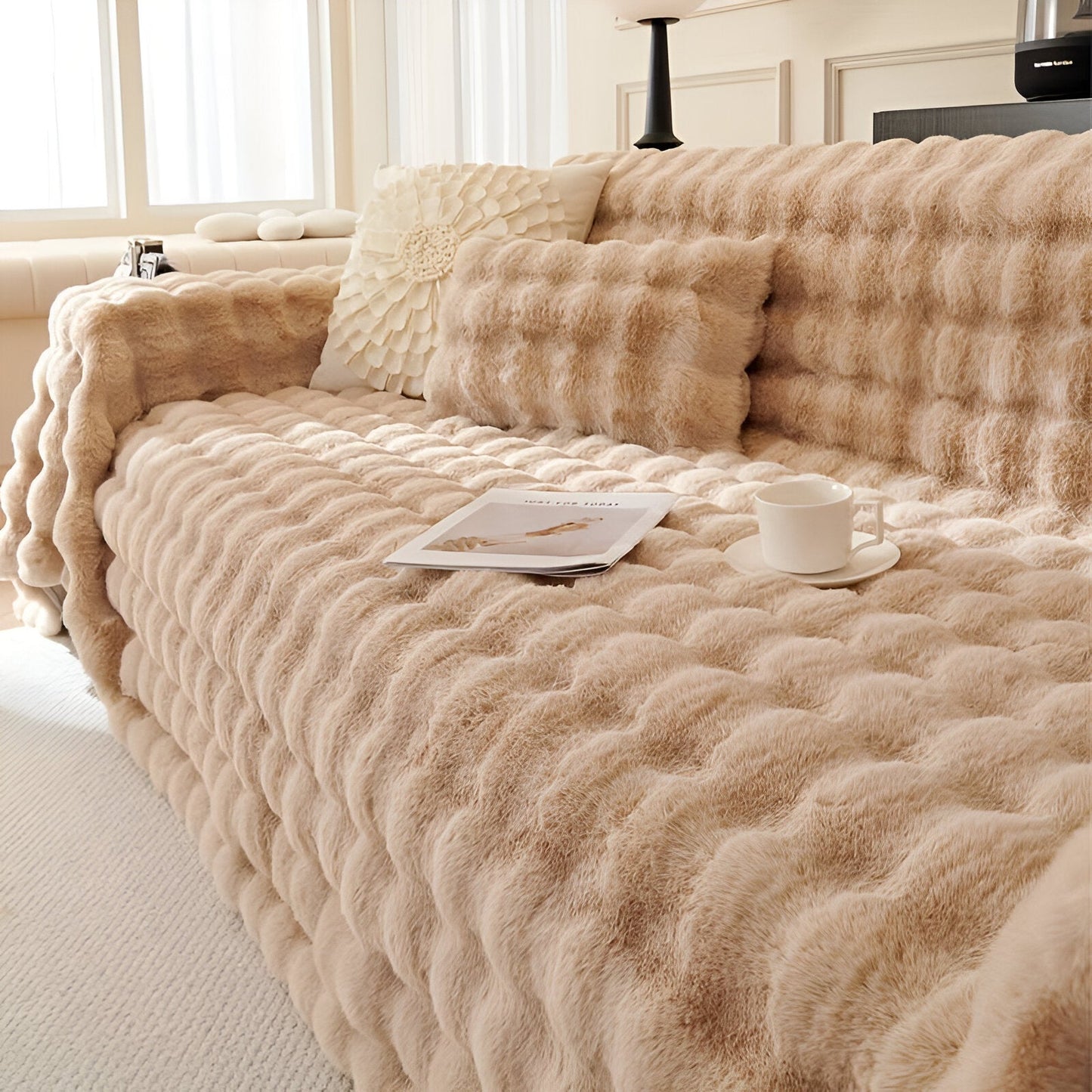 ComfyPal Plaid - Luxuriöse Dicke Plüsch Sofadecke - Ultra Weiche Gesteppte Kunstpelz Fleece-Decke