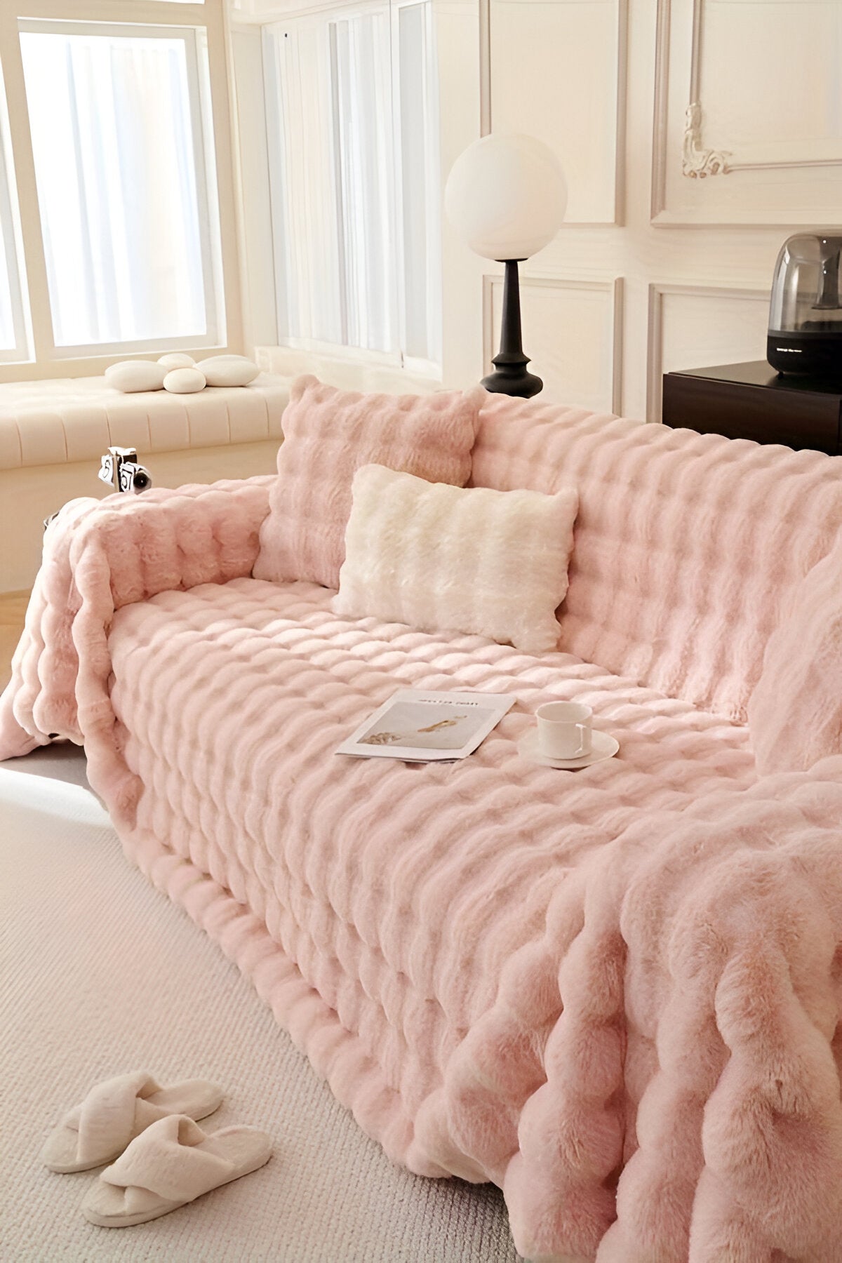 ComfyPal Plaid - Luxuriöse Dicke Plüsch Sofadecke - Ultra Weiche Gesteppte Kunstpelz Fleece-Decke