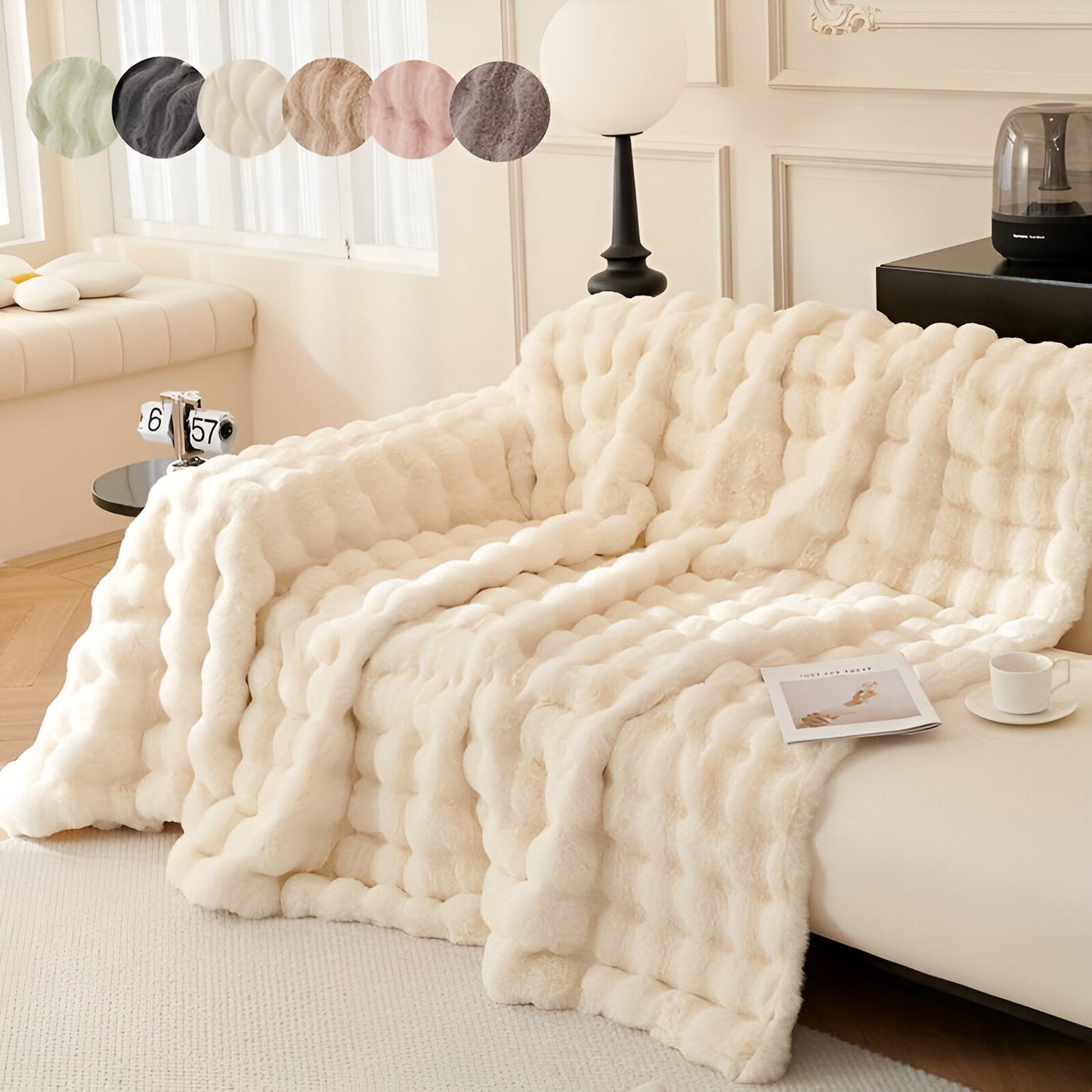 ComfyPal Plaid - Luxuriöse Dicke Plüsch Sofadecke - Ultra Weiche Gesteppte Kunstpelz Fleece-Decke