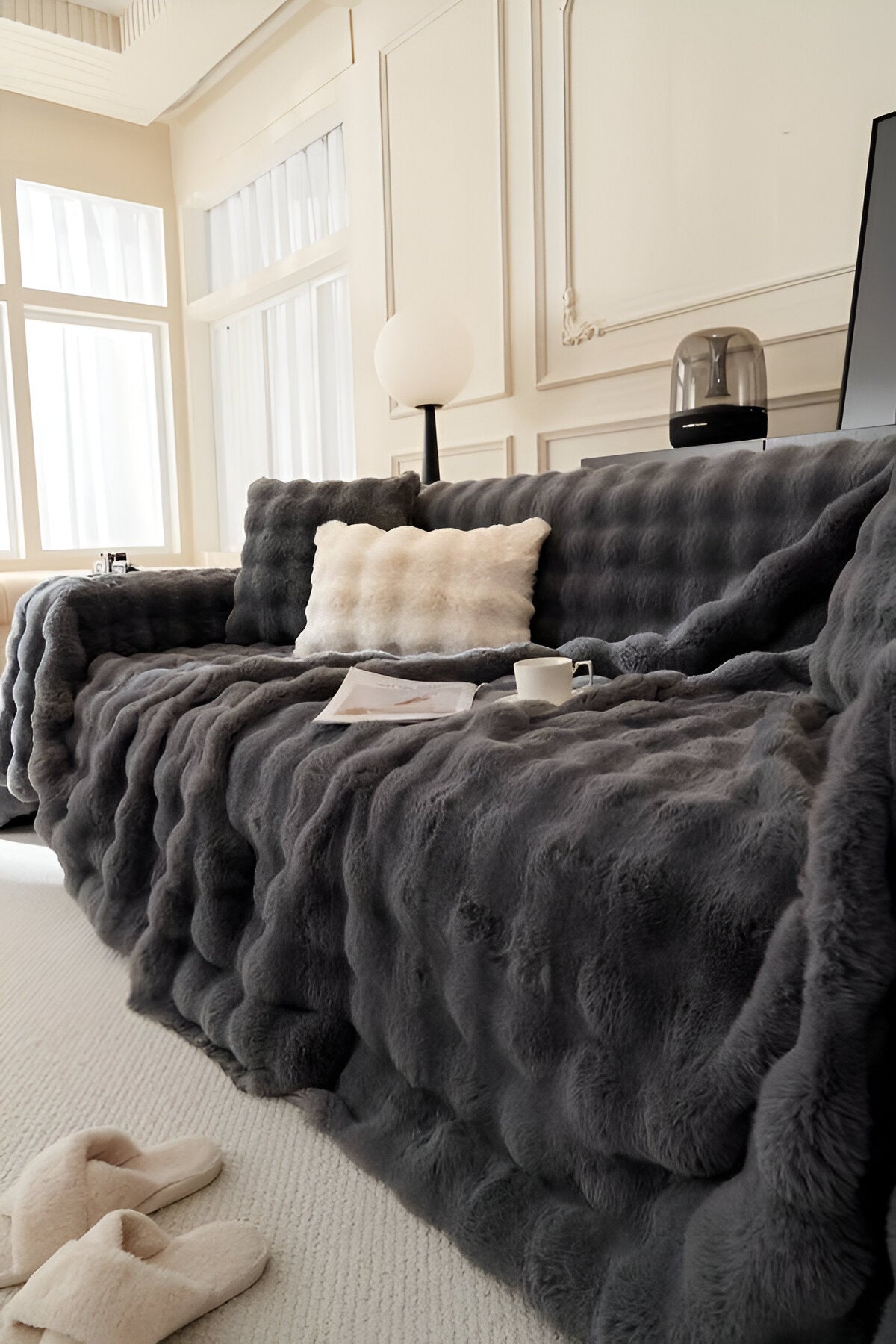 ComfyPal Plaid - Luxuriöse Dicke Plüsch Sofadecke - Ultra Weiche Gesteppte Kunstpelz Fleece-Decke