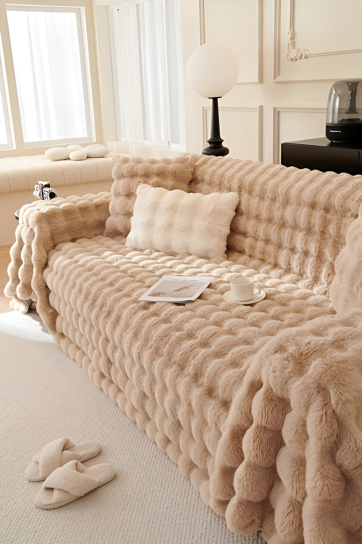 ComfyPal Plaid - Luxuriöse Dicke Plüsch Sofadecke - Ultra Weiche Gesteppte Kunstpelz Fleece-Decke