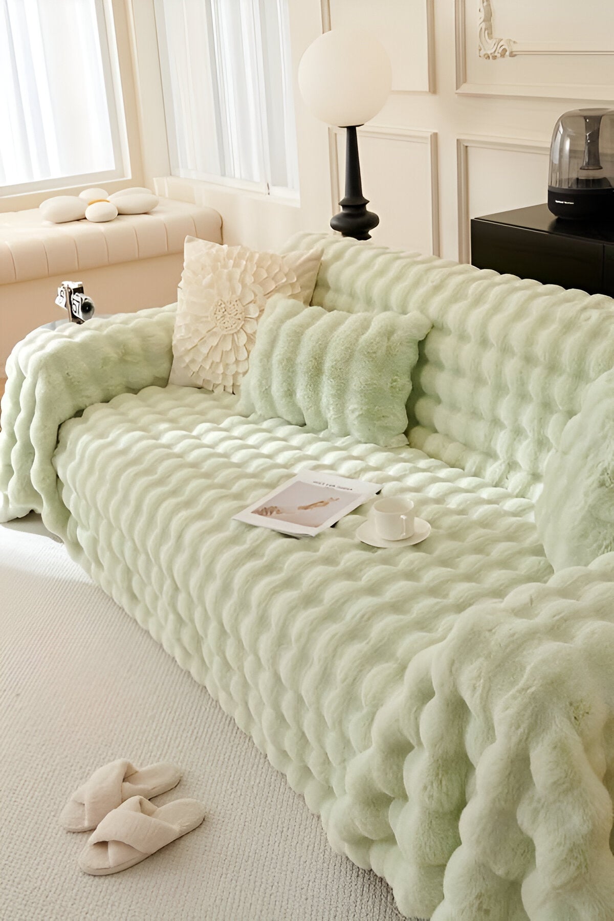 ComfyPal Plaid - Luxuriöse Dicke Plüsch Sofadecke - Ultra Weiche Gesteppte Kunstpelz Fleece-Decke