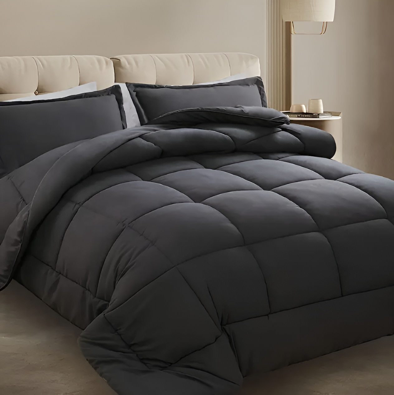 CoziPlain Polyester Bettwäsche - Stilvolle Plaid Bettdecke mit Kissenbezügen