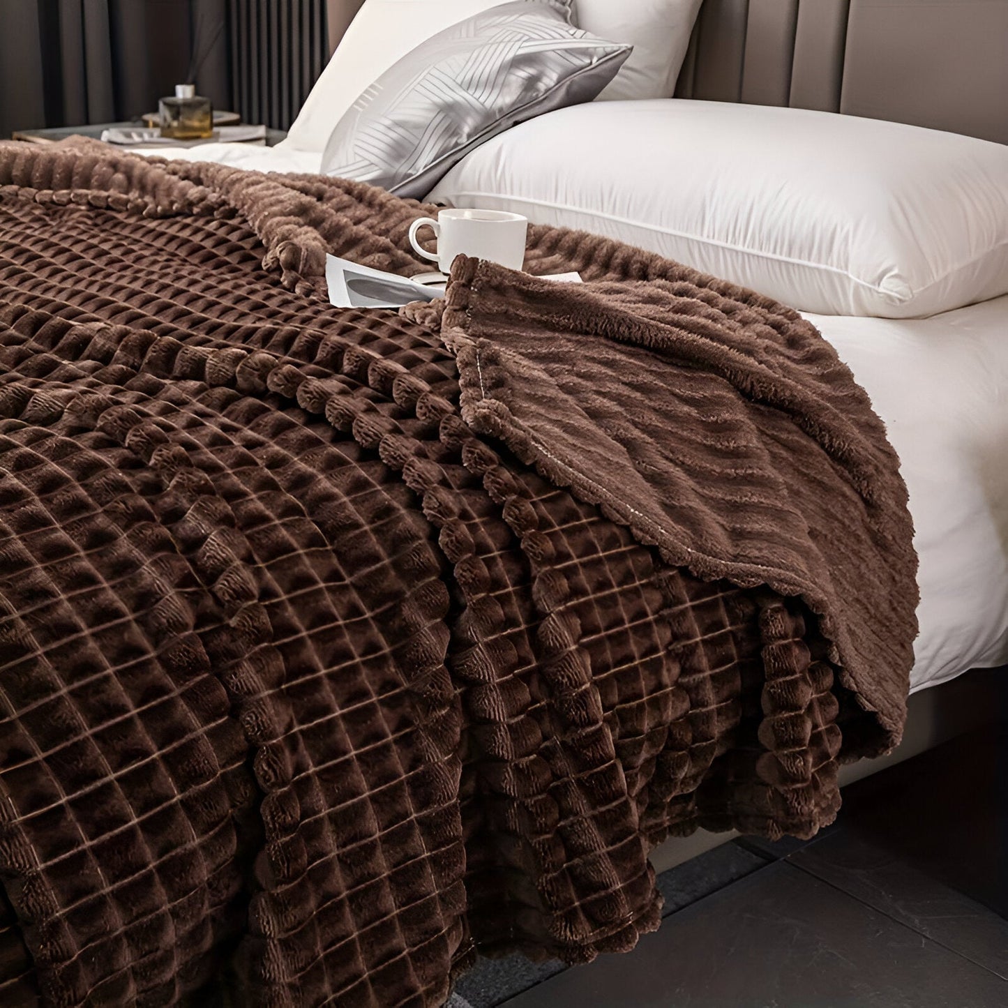 EliteWave Plaid - Ultraflauschige Strukturierte Korallfarbene Fleece Decke
