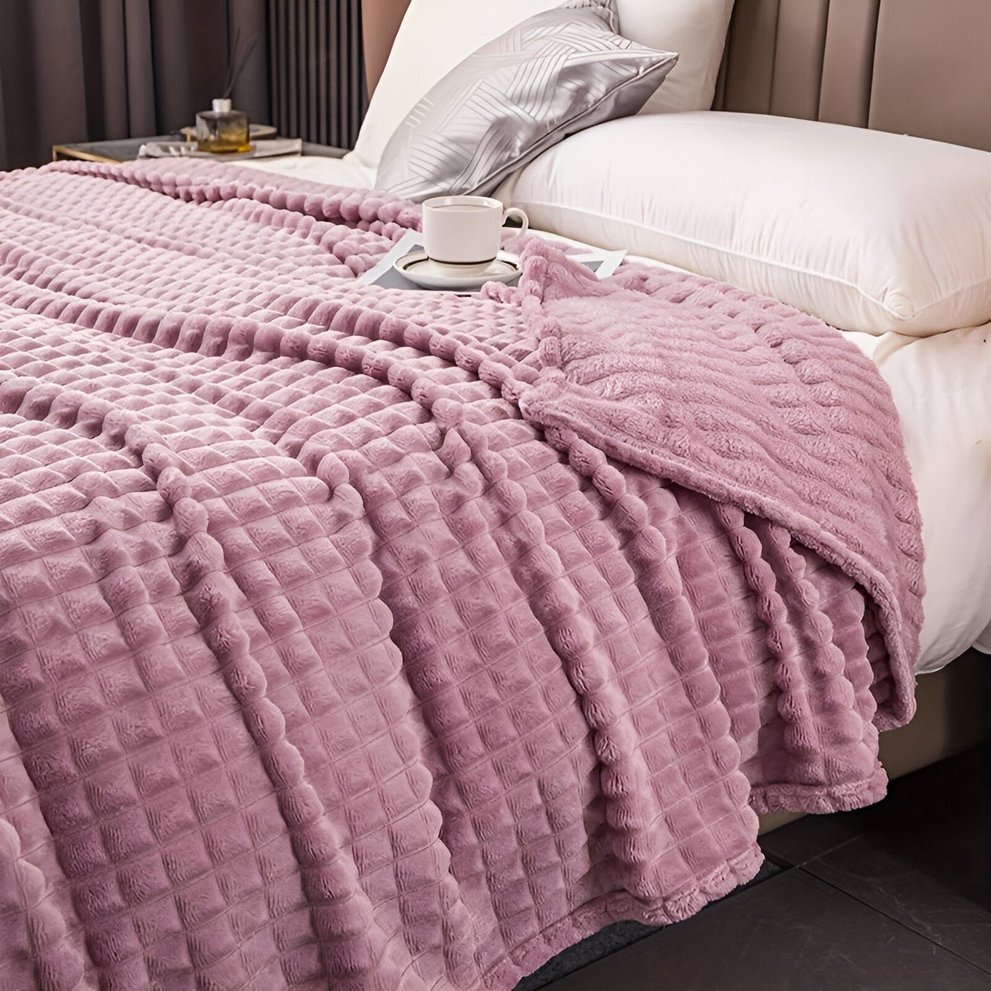 EliteWave Plaid - Ultraflauschige Strukturierte Korallfarbene Fleece Decke