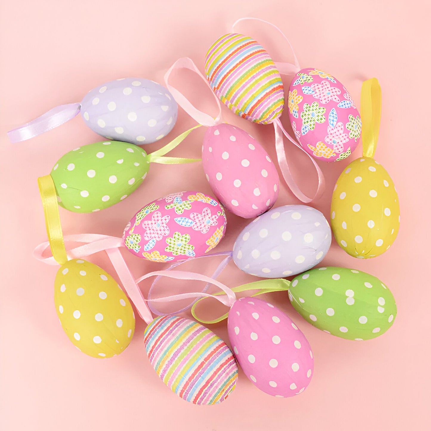 Faux Ostereier - 12 Stück Bunte Künstliche Eier Hängende Osterdekoration