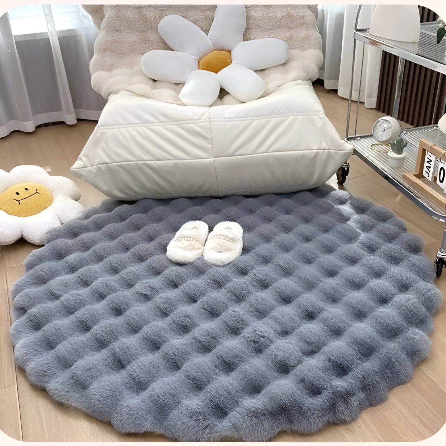 FluffCush Teppich - Flauschiger Premium-Fleece, Rutschfest, Runde Dekorationsmatte