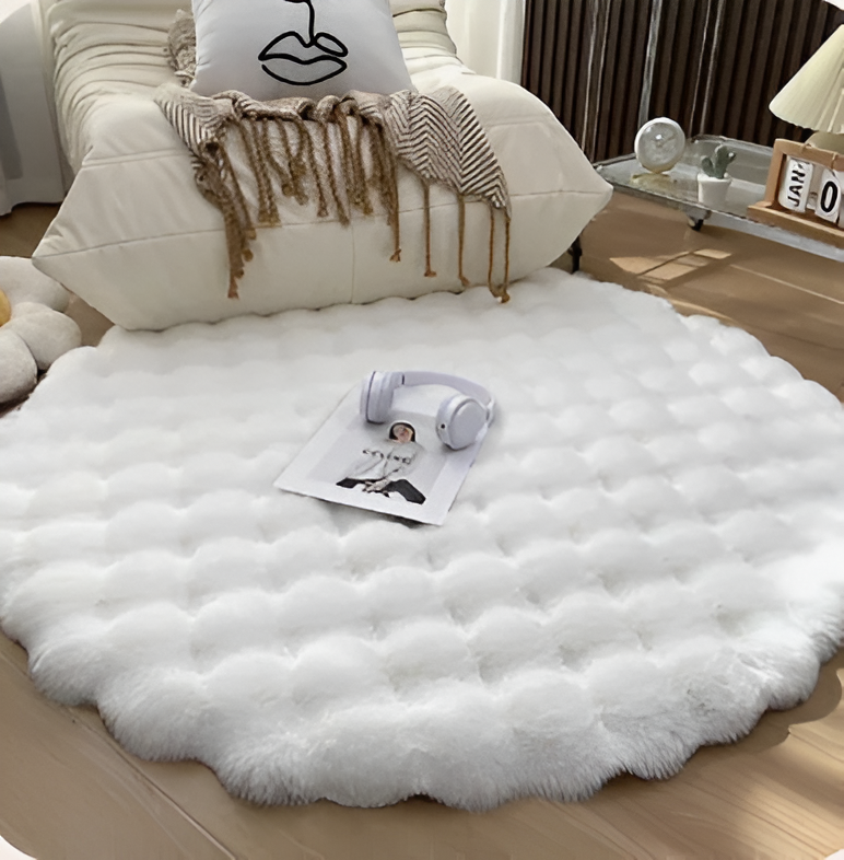 FluffCush Teppich - Flauschiger Premium-Fleece, Rutschfest, Runde Dekorationsmatte