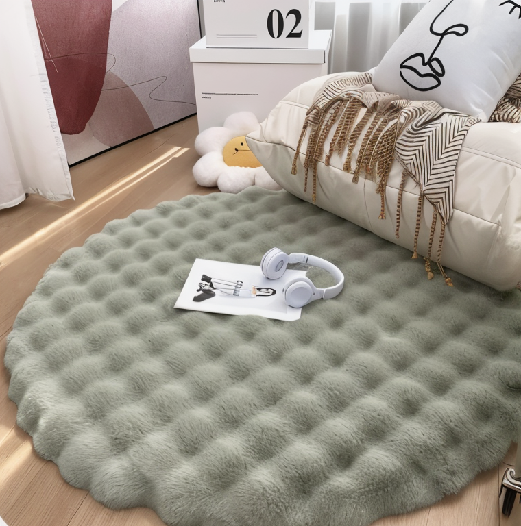 FluffCush Teppich - Flauschiger Premium-Fleece, Rutschfest, Runde Dekorationsmatte