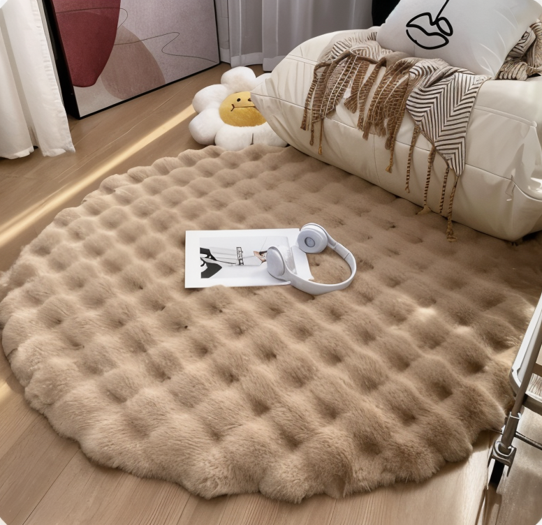 FluffCush Teppich - Flauschiger Premium-Fleece, Rutschfest, Runde Dekorationsmatte