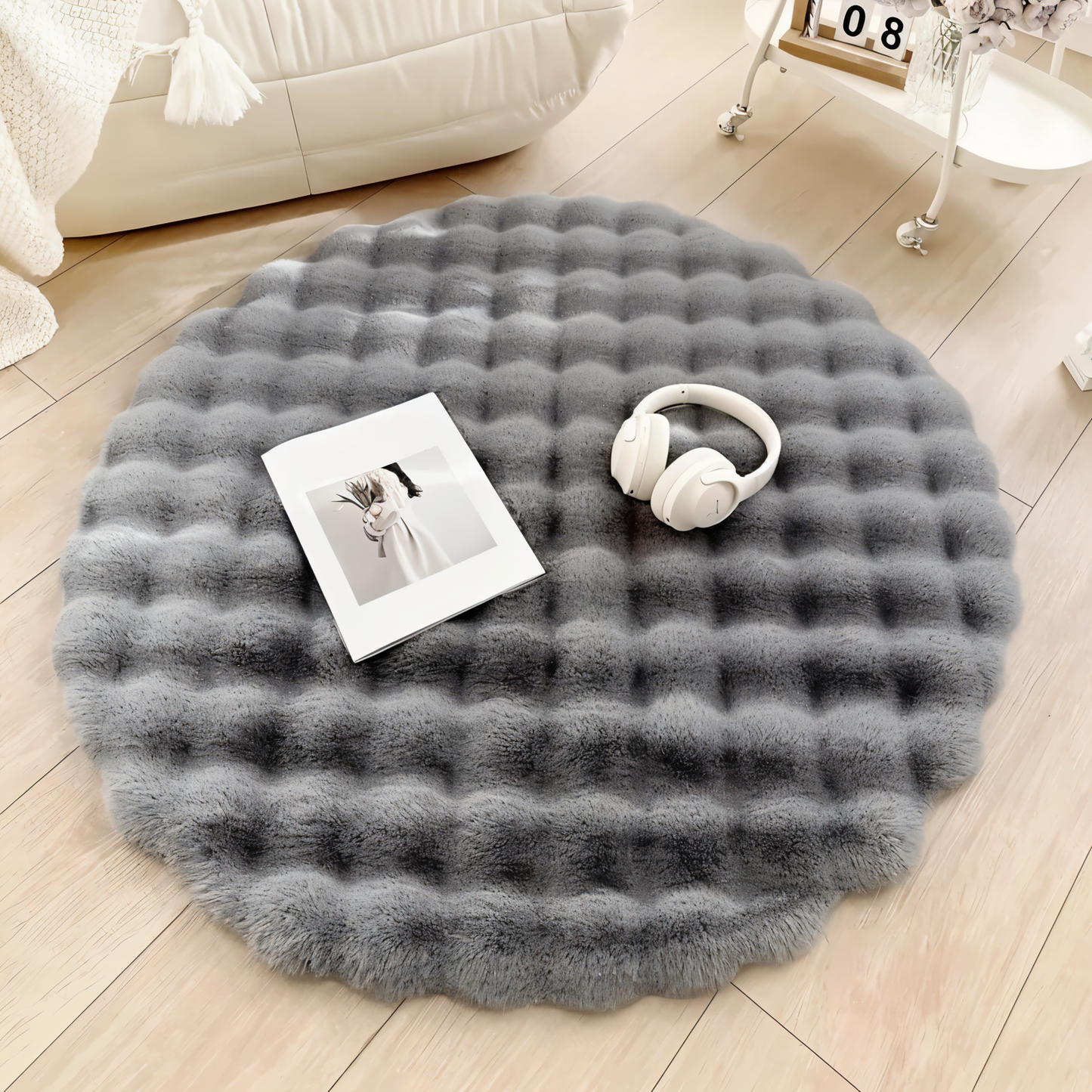 FluffCush Teppich - Flauschiger Premium-Fleece, Rutschfest, Runde Dekorationsmatte